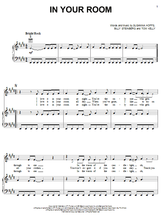The Bangles In Your Room sheet music notes and chords arranged for Piano, Vocal & Guitar Chords (Right-Hand Melody)