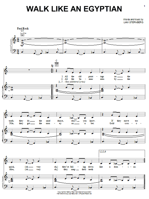 The Bangles Walk Like An Egyptian sheet music notes and chords arranged for Piano, Vocal & Guitar Chords (Right-Hand Melody)