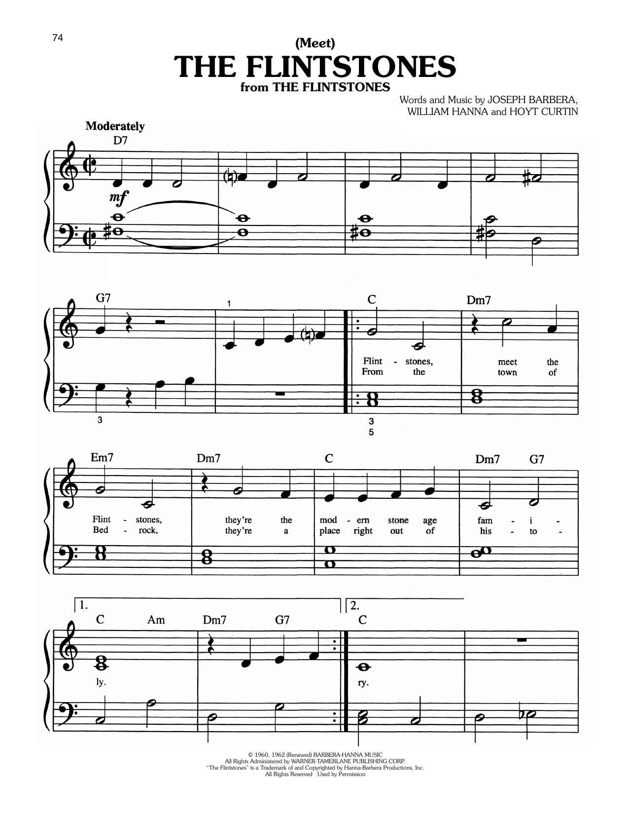 The BC-52's (Meet) The Flintstones sheet music notes and chords arranged for Big Note Piano