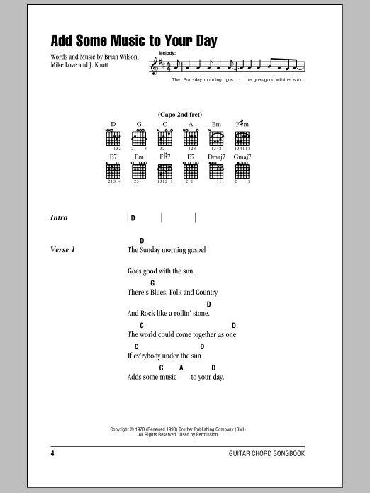 The Beach Boys Add Some Music To Your Day sheet music notes and chords arranged for Guitar Chords/Lyrics