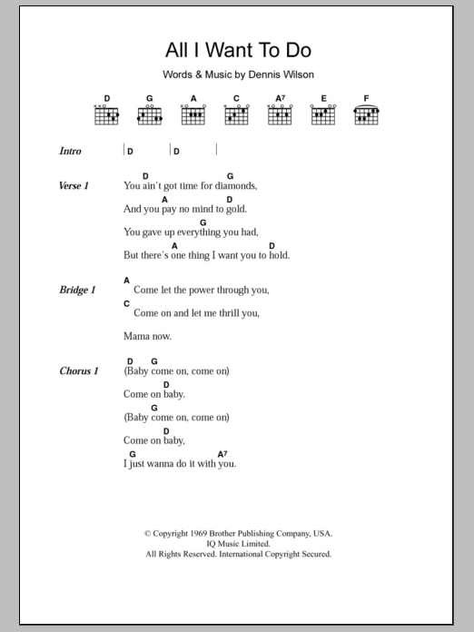 The Beach Boys All I Want To Do sheet music notes and chords arranged for Guitar Chords/Lyrics