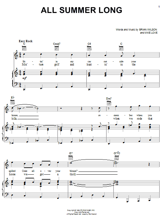 The Beach Boys All Summer Long sheet music notes and chords arranged for Piano, Vocal & Guitar Chords (Right-Hand Melody)