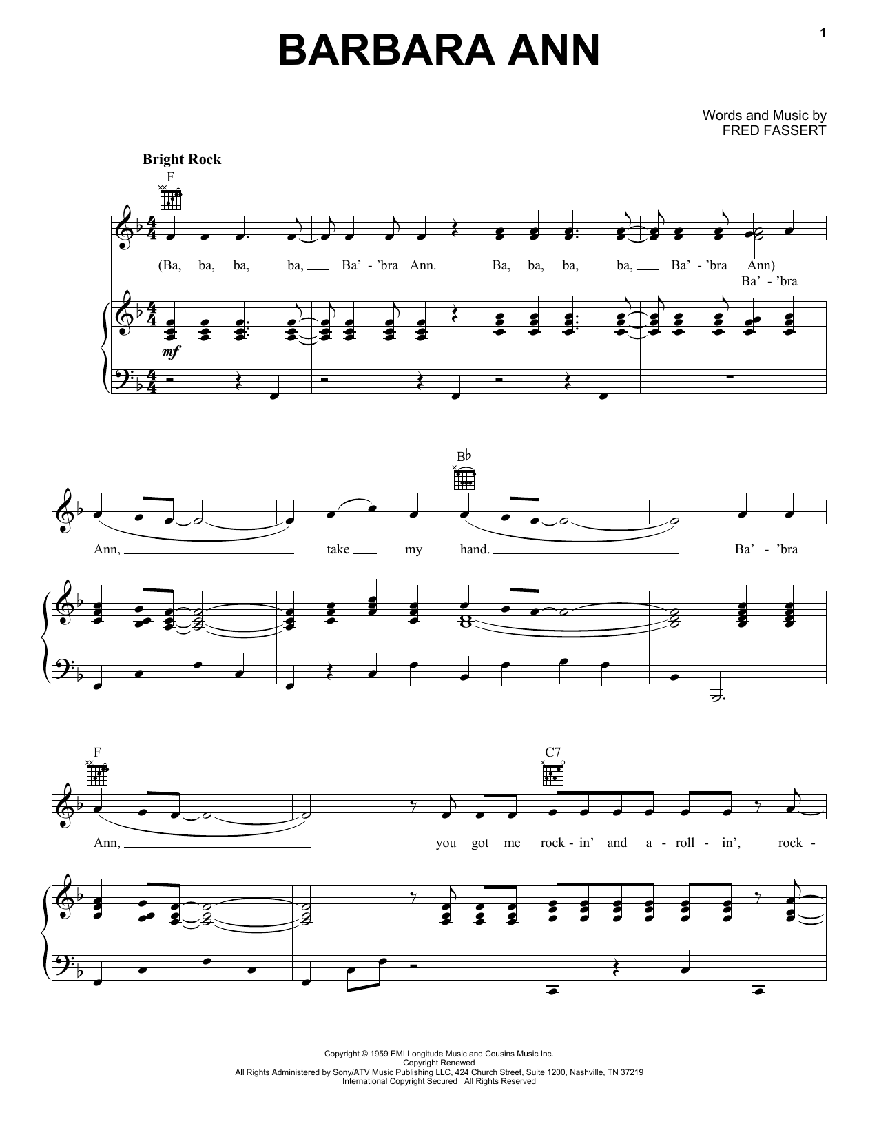The Beach Boys Barbara Ann sheet music notes and chords arranged for Guitar Chords/Lyrics