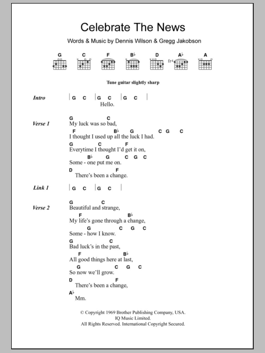 The Beach Boys Celebrate The News sheet music notes and chords arranged for Guitar Chords/Lyrics