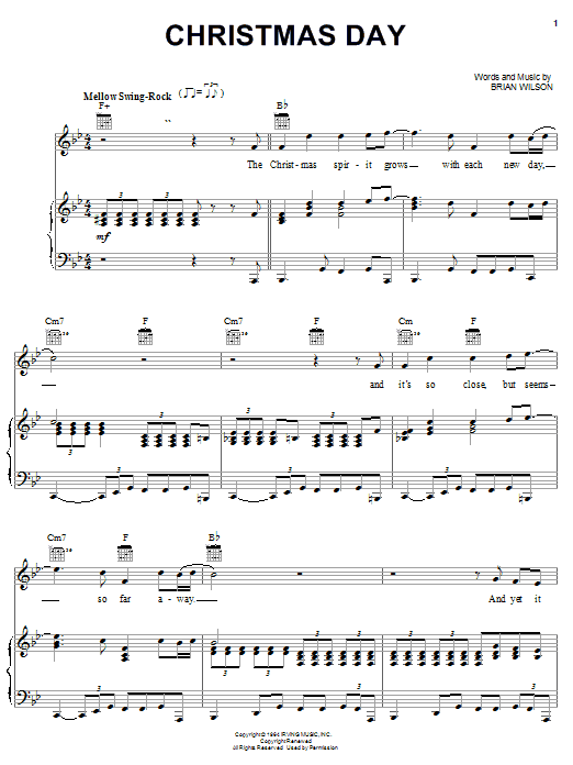 The Beach Boys Christmas Day sheet music notes and chords arranged for Piano, Vocal & Guitar Chords (Right-Hand Melody)