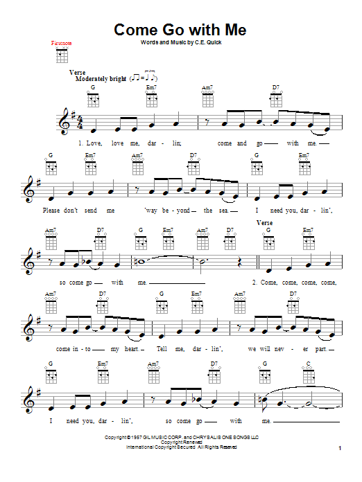 The Beach Boys Come Go With Me sheet music notes and chords arranged for Ukulele