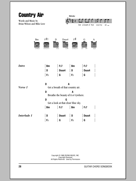 The Beach Boys Country Air sheet music notes and chords arranged for Guitar Chords/Lyrics