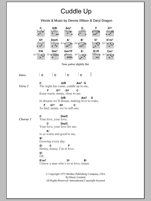The Beach Boys Cuddle Up sheet music notes and chords arranged for Guitar Chords/Lyrics