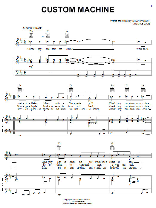 The Beach Boys Custom Machine sheet music notes and chords arranged for Piano, Vocal & Guitar Chords (Right-Hand Melody)