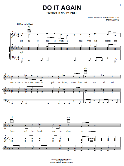 The Beach Boys Do It Again sheet music notes and chords arranged for Piano, Vocal & Guitar Chords (Right-Hand Melody)