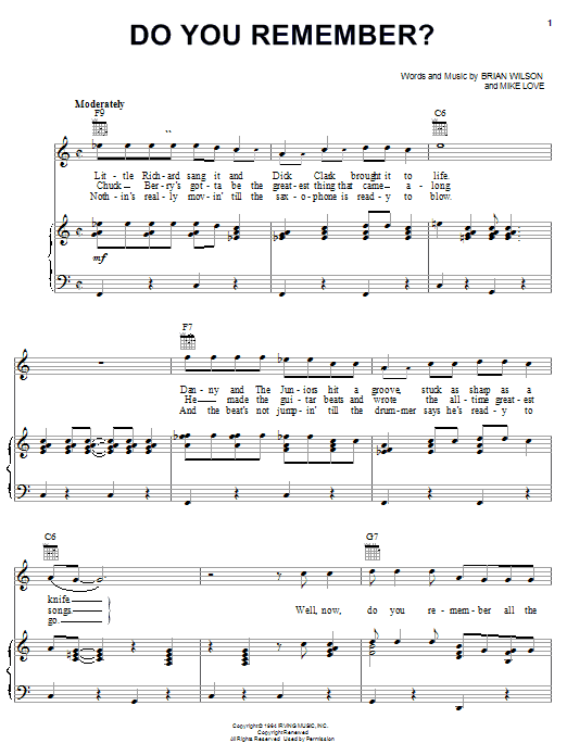 The Beach Boys Do You Remember? sheet music notes and chords arranged for Piano, Vocal & Guitar Chords (Right-Hand Melody)