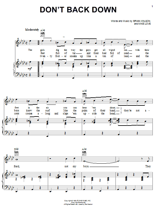 The Beach Boys Don't Back Down sheet music notes and chords arranged for Piano, Vocal & Guitar Chords (Right-Hand Melody)