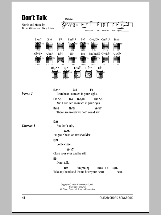 The Beach Boys Don't Talk sheet music notes and chords arranged for Guitar Chords/Lyrics