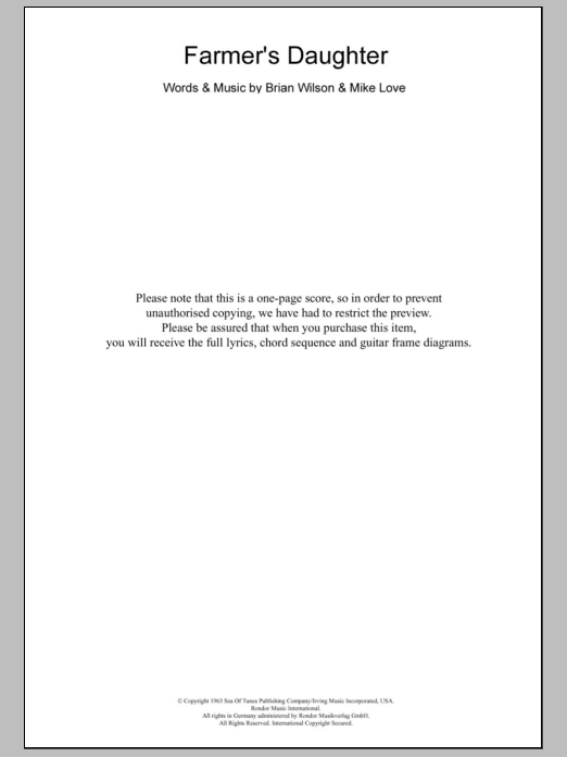 The Beach Boys Farmer's Daughter sheet music notes and chords arranged for Guitar Chords/Lyrics