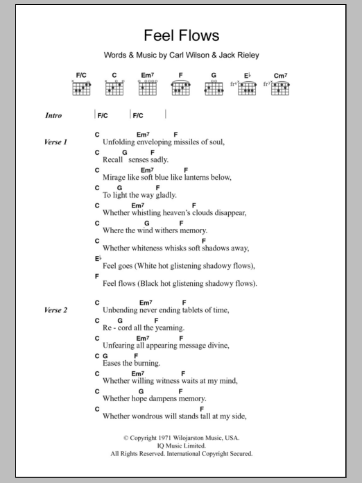 The Beach Boys Feel Flows sheet music notes and chords arranged for Guitar Chords/Lyrics