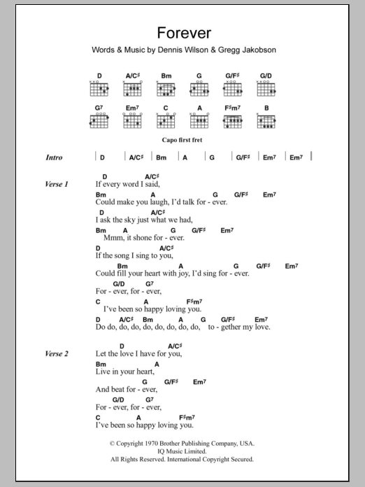 The Beach Boys Forever sheet music notes and chords arranged for Guitar Chords/Lyrics