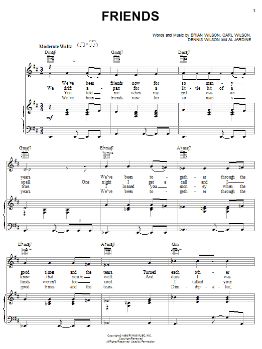 The Beach Boys Friends sheet music notes and chords arranged for Guitar Chords/Lyrics