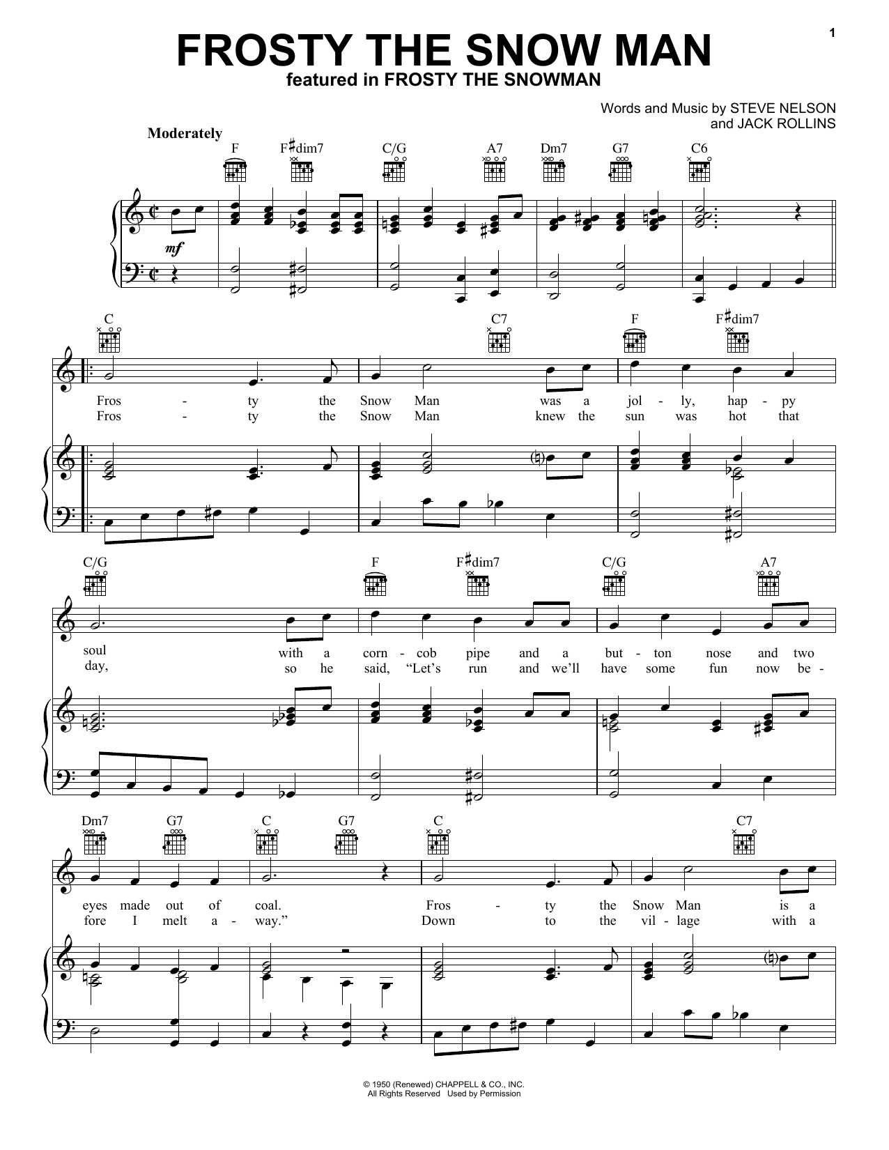 The Beach Boys Frosty The Snow Man sheet music notes and chords arranged for Piano, Vocal & Guitar Chords (Right-Hand Melody)
