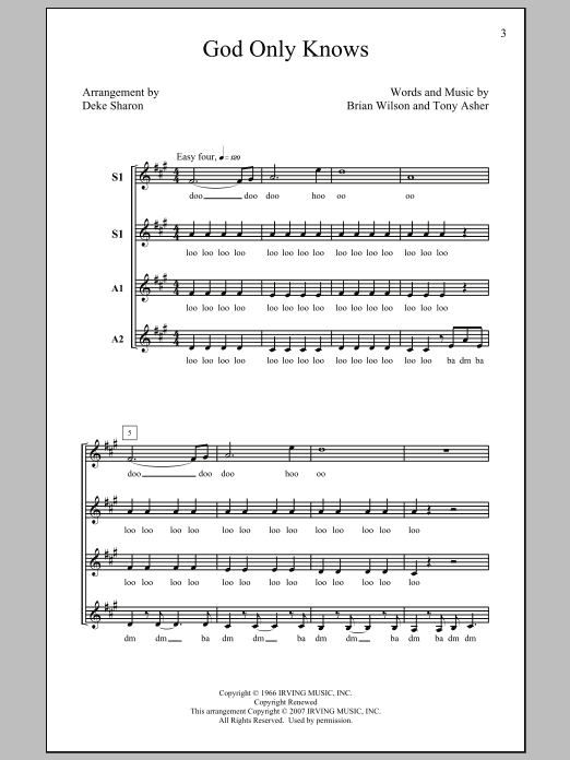 The Beach Boys God Only Knows (arr. Deke Sharon) sheet music notes and chords arranged for SSAA Choir