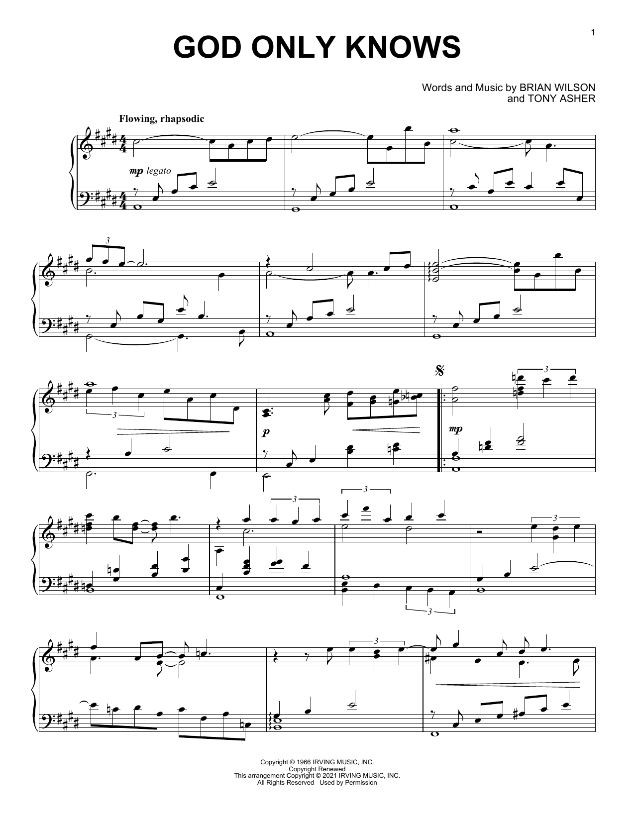 The Beach Boys God Only Knows [Classical version] sheet music notes and chords arranged for Piano Solo