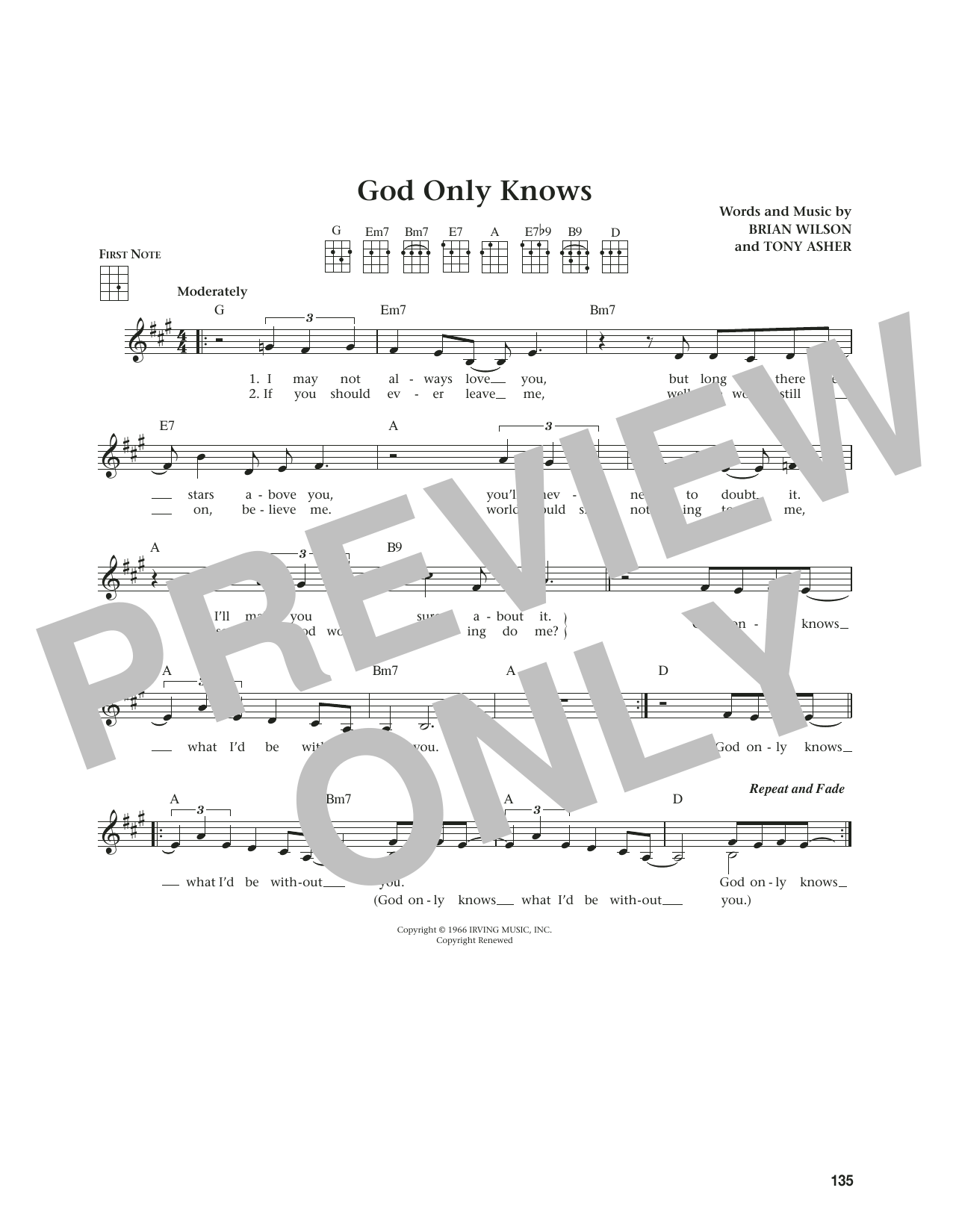 The Beach Boys God Only Knows (from The Daily Ukulele) (arr. Jim Beloff) sheet music notes and chords arranged for Ukulele