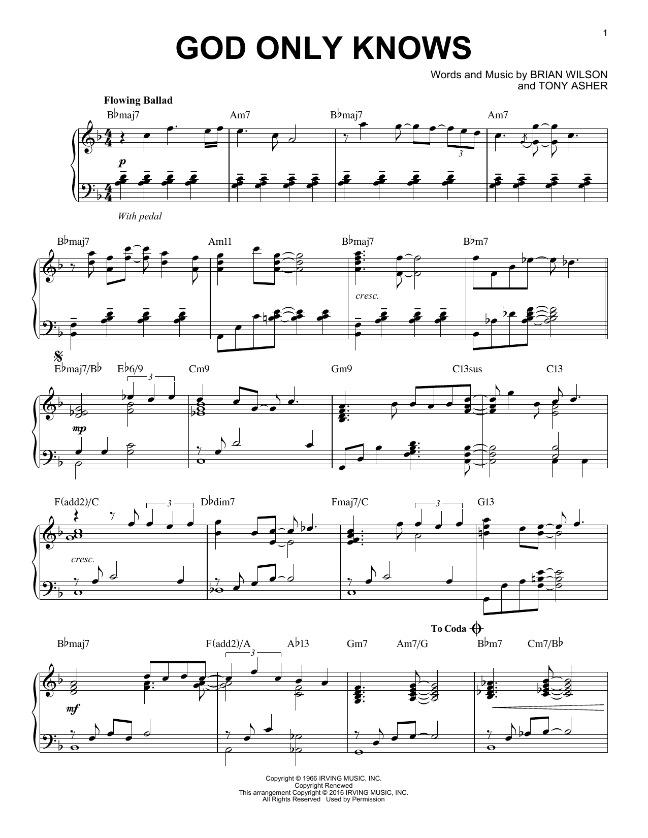 The Beach Boys God Only Knows [Jazz version] (arr. Brent Edstrom) sheet music notes and chords arranged for Piano Solo