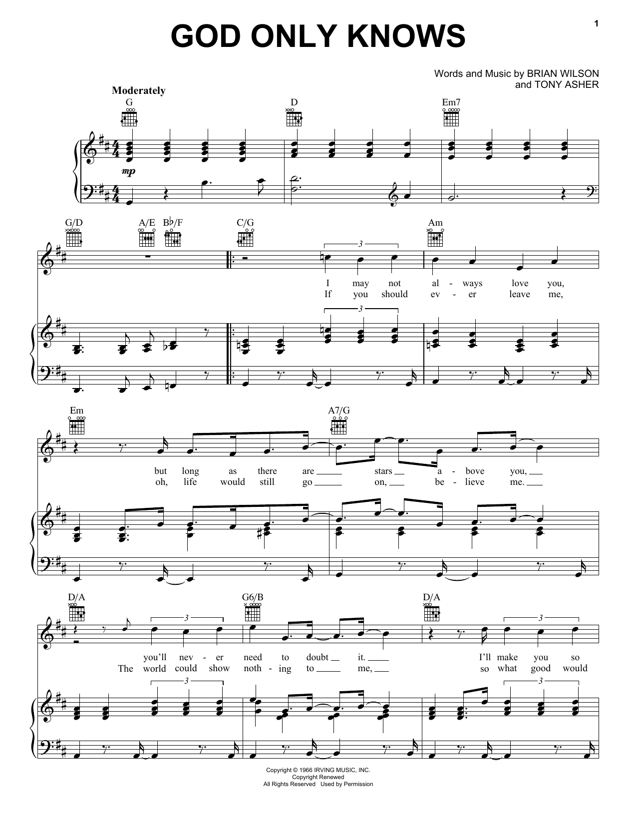 The Beach Boys God Only Knows sheet music notes and chords arranged for Guitar Chords/Lyrics