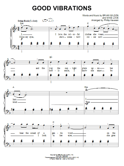The Beach Boys Good Vibrations (arr. Phillip Keveren) sheet music notes and chords arranged for Piano Solo