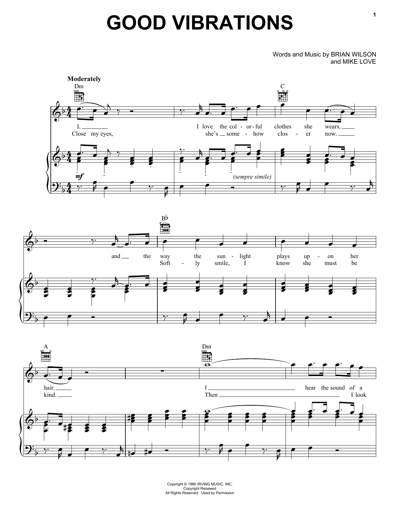 The Beach Boys Good Vibrations sheet music notes and chords arranged for Real Book – Melody, Lyrics & Chords