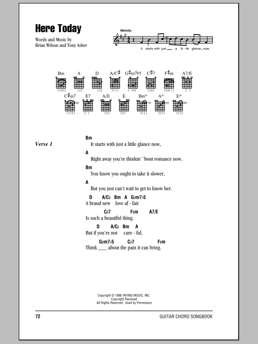 The Beach Boys Here Today sheet music notes and chords arranged for Guitar Chords/Lyrics