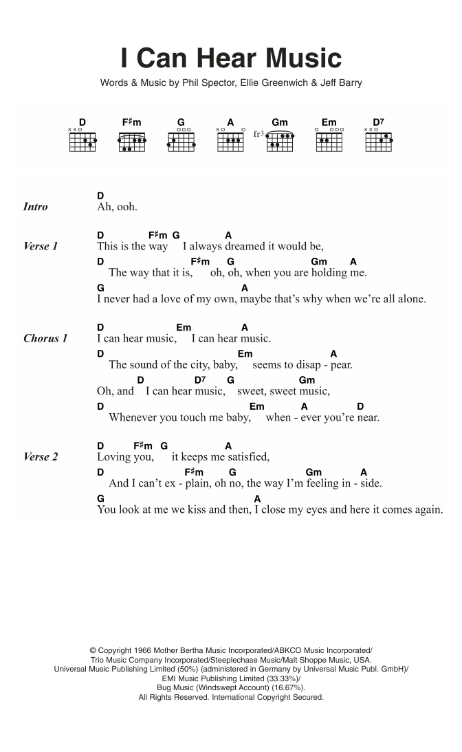 The Beach Boys I Can Hear Music sheet music notes and chords arranged for Guitar Chords/Lyrics