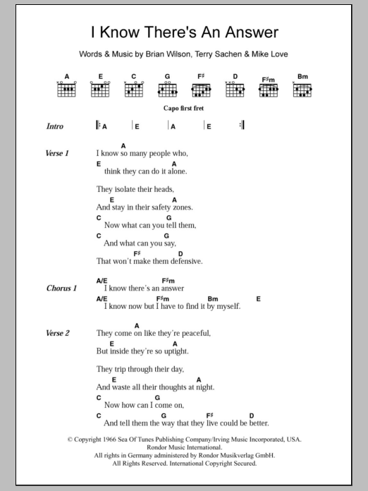 The Beach Boys I Know There's An Answer sheet music notes and chords arranged for Guitar Chords/Lyrics