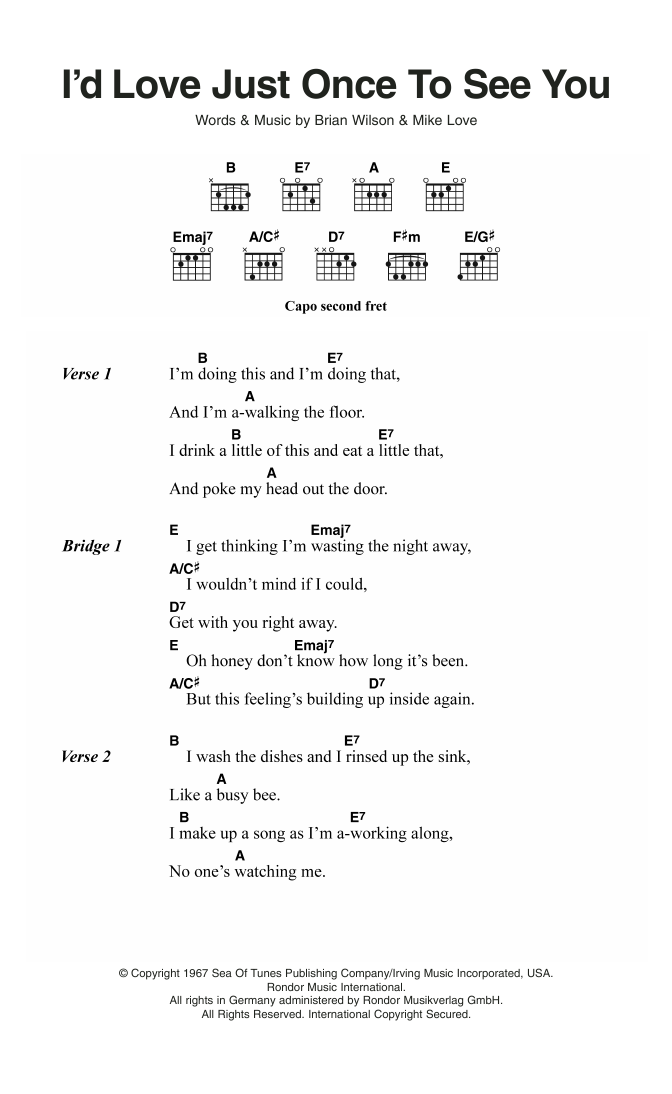 The Beach Boys I'd Love Just Once To See You sheet music notes and chords arranged for Guitar Chords/Lyrics