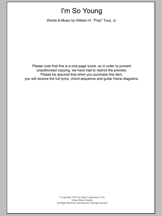 The Beach Boys I'm So Young sheet music notes and chords arranged for Guitar Chords/Lyrics