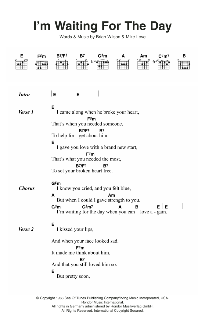 The Beach Boys I'm Waiting For The Day sheet music notes and chords arranged for Guitar Chords/Lyrics