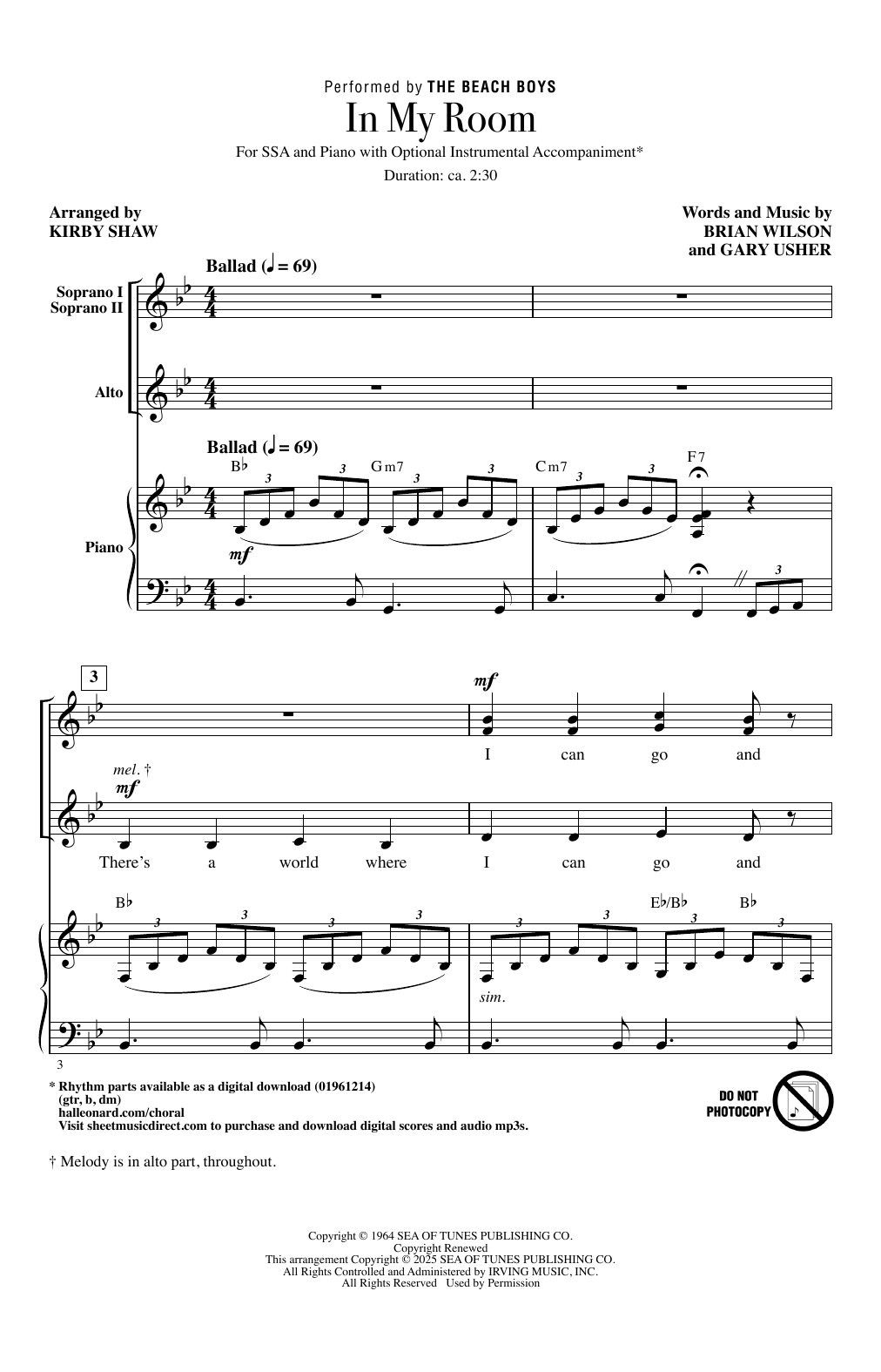 The Beach Boys In My Room (arr. Kirby Shaw) sheet music notes and chords arranged for SSA Choir
