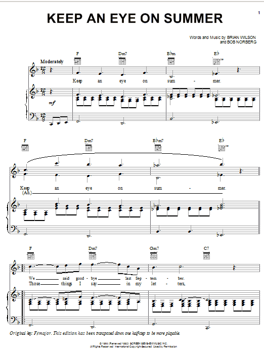 The Beach Boys Keep An Eye On Summer sheet music notes and chords arranged for Piano, Vocal & Guitar Chords (Right-Hand Melody)