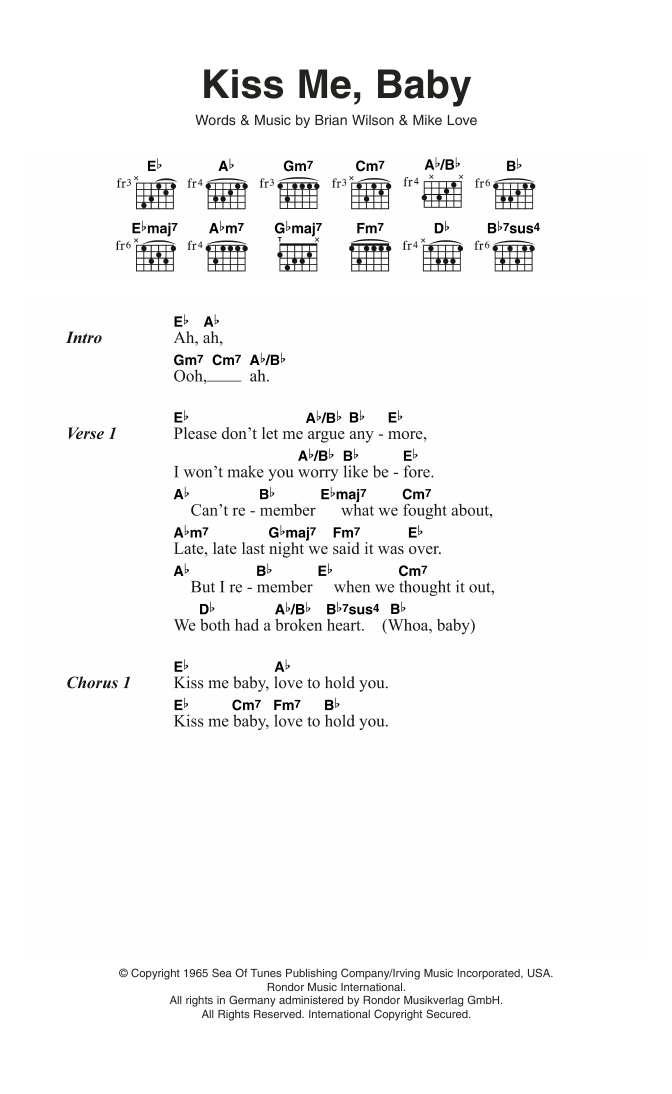 The Beach Boys Kiss Me, Baby sheet music notes and chords arranged for Guitar Chords/Lyrics