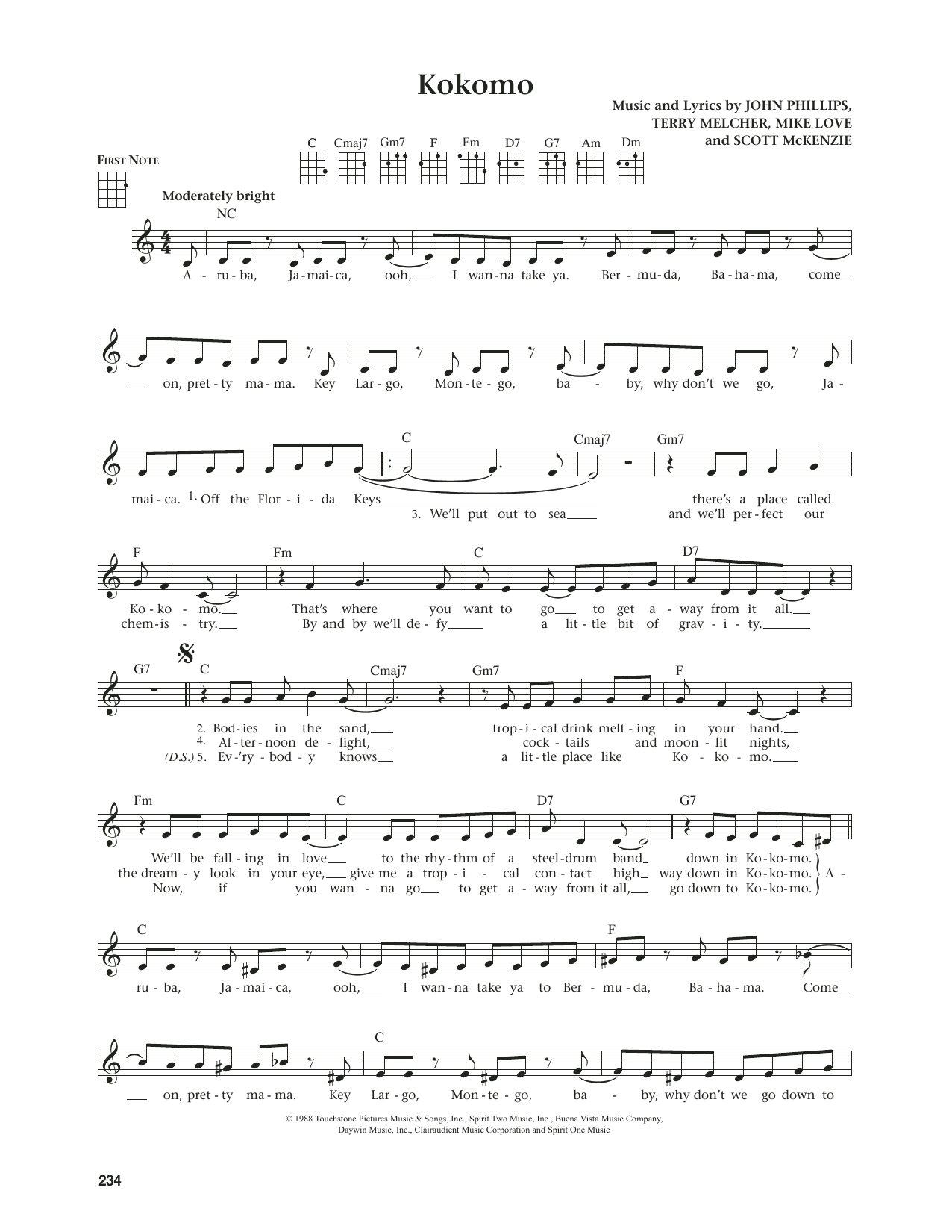 The Beach Boys Kokomo (from The Daily Ukulele) (arr. Jim Beloff) sheet music notes and chords arranged for Ukulele