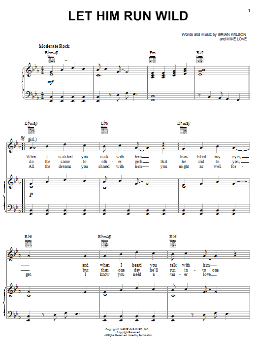 The Beach Boys Let Him Run Wild sheet music notes and chords arranged for Piano, Vocal & Guitar Chords (Right-Hand Melody)