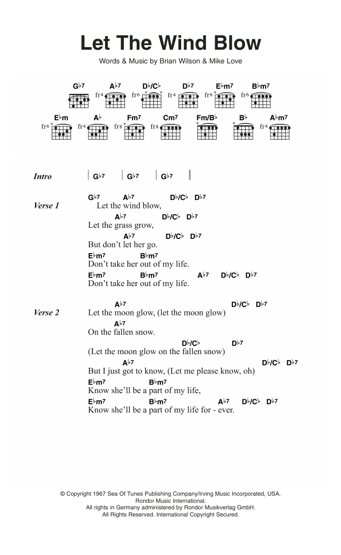 The Beach Boys Let The Wind Blow sheet music notes and chords arranged for Guitar Chords/Lyrics