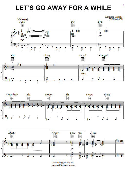The Beach Boys Let's Go Away For A While sheet music notes and chords arranged for Piano, Vocal & Guitar Chords (Right-Hand Melody)