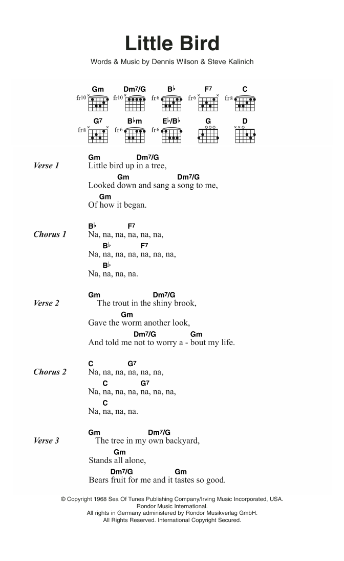 The Beach Boys Little Bird sheet music notes and chords arranged for Guitar Chords/Lyrics