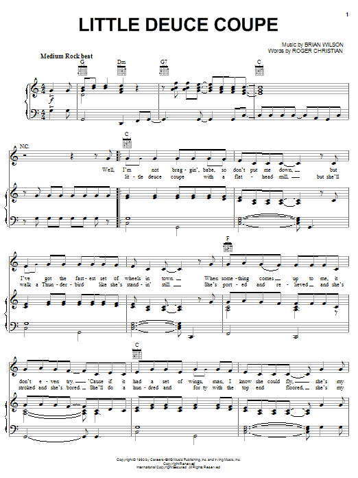 The Beach Boys Little Deuce Coupe sheet music notes and chords arranged for Piano, Vocal & Guitar Chords (Right-Hand Melody)