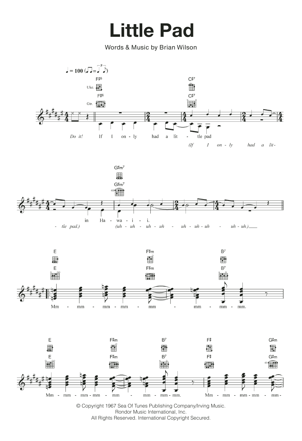 The Beach Boys Little Pad sheet music notes and chords arranged for Ukulele