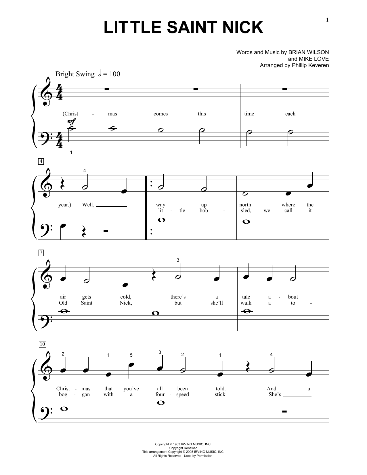 The Beach Boys Little Saint Nick (arr. Phillip Keveren) sheet music notes and chords arranged for Big Note Piano