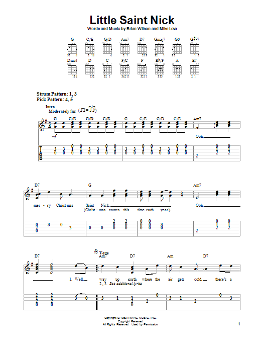 The Beach Boys Little Saint Nick sheet music notes and chords arranged for Easy Guitar
