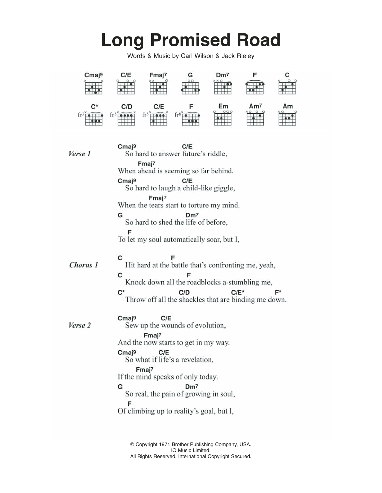 The Beach Boys Long Promised Road sheet music notes and chords arranged for Guitar Chords/Lyrics