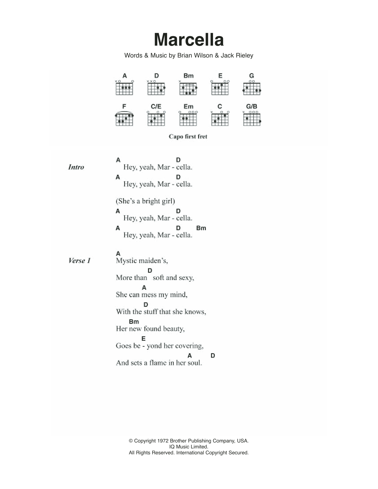 The Beach Boys Marcella sheet music notes and chords arranged for Guitar Chords/Lyrics