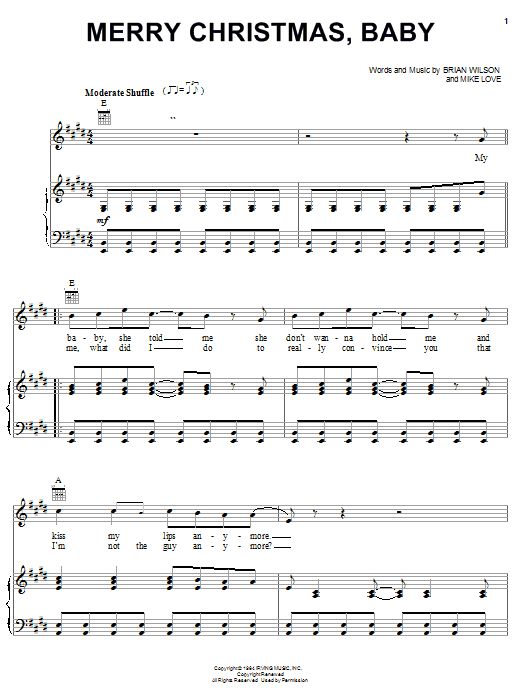 The Beach Boys Merry Christmas, Baby sheet music notes and chords arranged for Piano, Vocal & Guitar Chords (Right-Hand Melody)